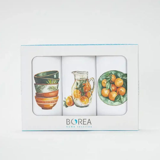 Borea Oranges Ποτηρόπανο σε Λευκό Χρώμα 50x70cm 3τμχ Borea Oranges Ποτηρόπανο σε Λευκό Χρώμα 50x70cm 3τμχ