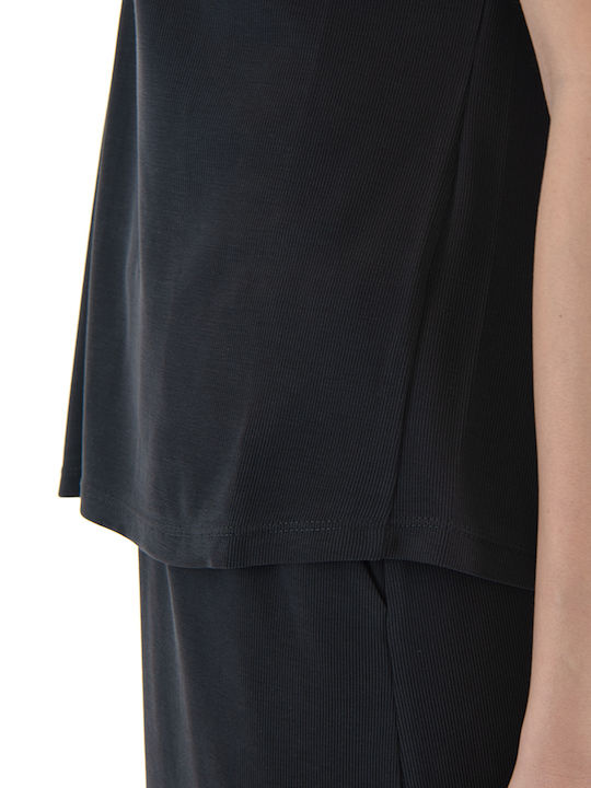 Women's Sleeveless Blouse with V-Neckline Black