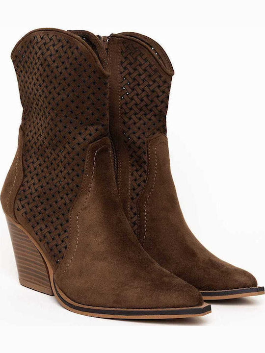 Women's Cowboy Ankle Boots with Medium Heel Brown