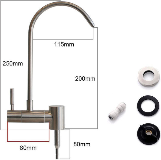 Einzelner Wasserhahn Gebogen Edelstahl Satin Filtrato F02d-s-180 Deluxe