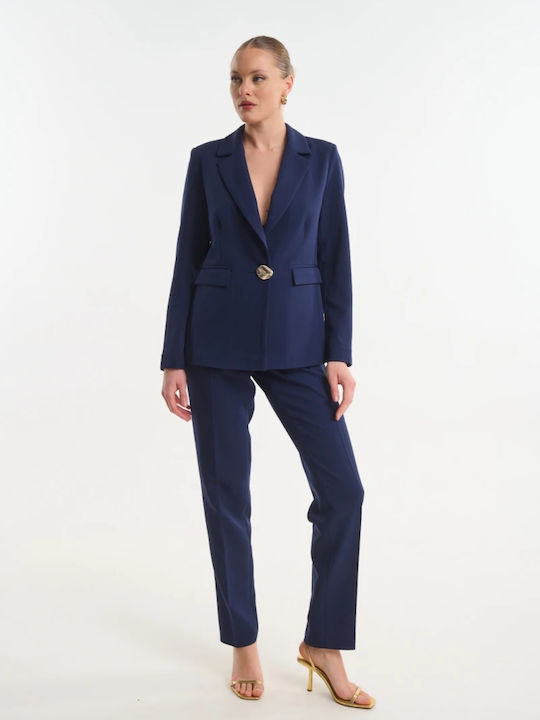 Women's High Rise Crepe Trousers Blue
