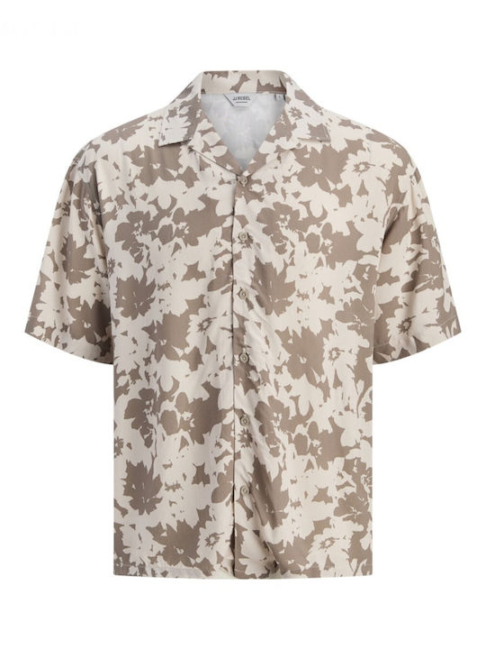 Short Sleeve Shirt in Wide Line Floral Beige 12290012 Moonbeam
