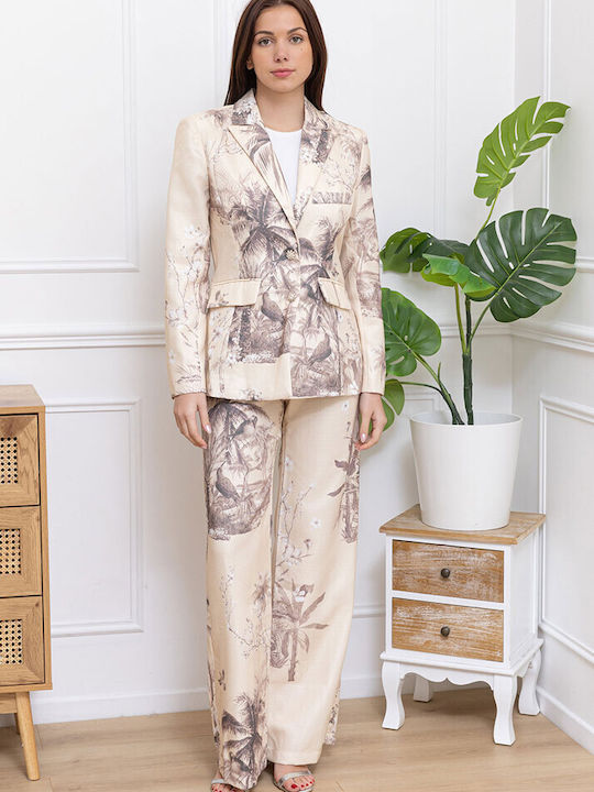Women's High Rise Leather Flared Trousers Beige