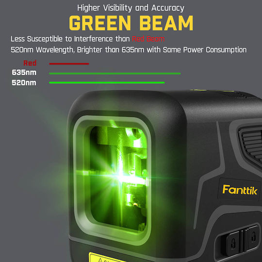 Fanttik D2 Self-leveling Linear Laser Level Green Beam 3.7V with Working Range 30m