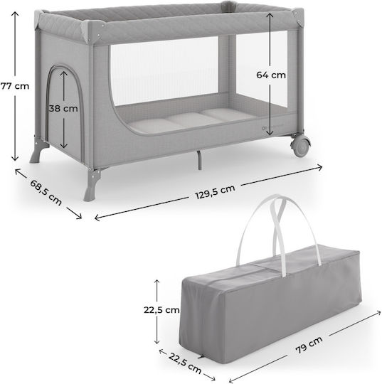 Kinderkraft Leody Кошара За Игра 2 Нива С Матрак Сив 126x76см