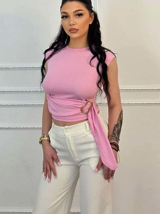 Bluza Damă Crop Top Fără Mâneci Roz