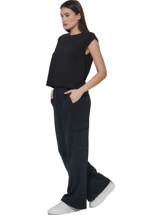 Γυναικείο Crop Top Βαμβακερό Αμάνικο Μαύρο