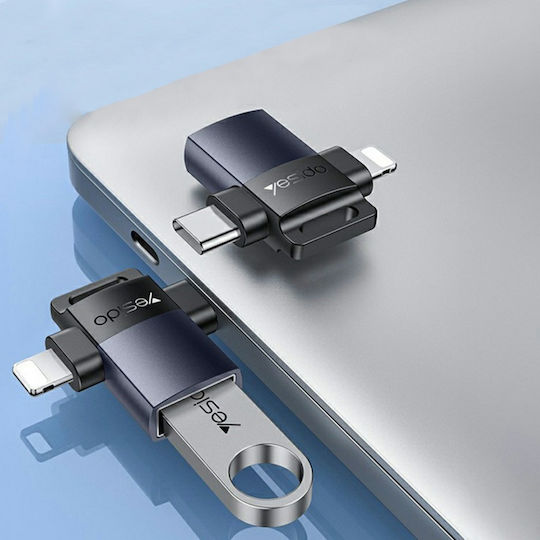 Otg Адаптер Usb To Lightning Type-c 5gbps Алуминиев Сплав Yesido Сребрист