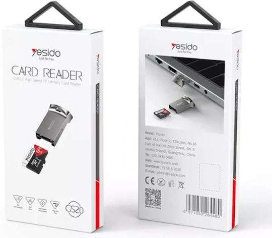 Кард Рийдър Usb Към Tf 480mbps Алуминиев Yesido Сив