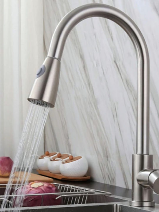 Kitchen Counter Faucet with Pull-Out Spray Silver