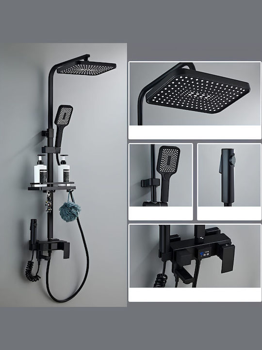 Shower Column with Bathtub Mixer 31cm Black