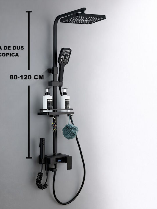 Shower Column with Bathtub Mixer 31cm Black