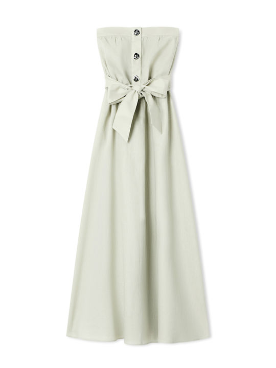 Summer Midi Dress for Wedding and Christening Strapless Beige XW001997AF21532 U6275