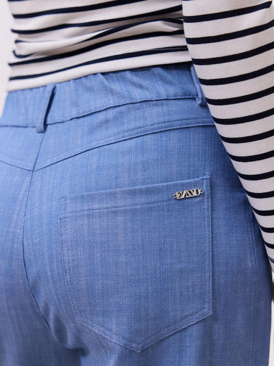 Damen Stoffhose mit Gummiband in Schlank Passform Blau