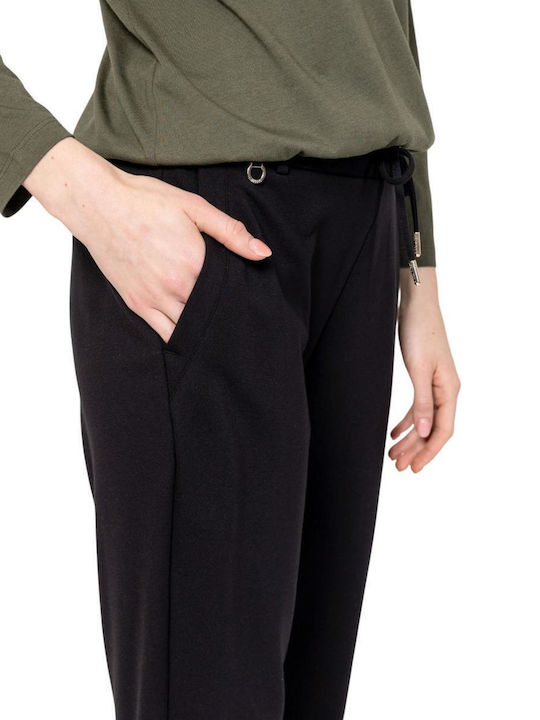 Damen Stoffhose mit Gummiband in Slim Passform Schwarz