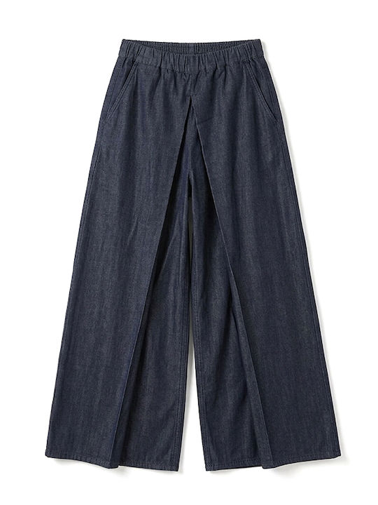 Damen Hochbund Stoffhose mit Gummiband in Gerader Bein Stil Blau