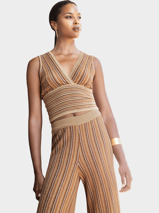 Women's Pantaloons with Rubber Band in Straight Leg Style Tan Gold