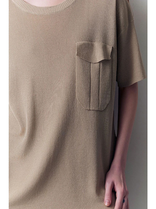 Γυναικείο Beige Σετ με Παντελόνι με Λάστιχο σε Κανονική Εφαρμογή