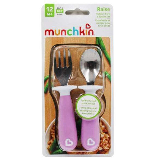 Munchkin Baby Set with Fork Raise Toddler Fork & Spoon from Metal for 12+ Months Lila 2pcs