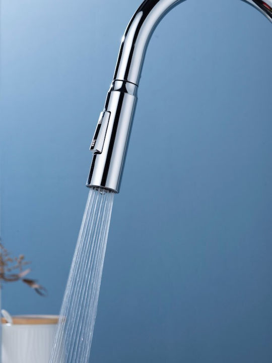 Landsh Poly726 Kitchen Faucet Counter with Pull-Out Spray Silver
