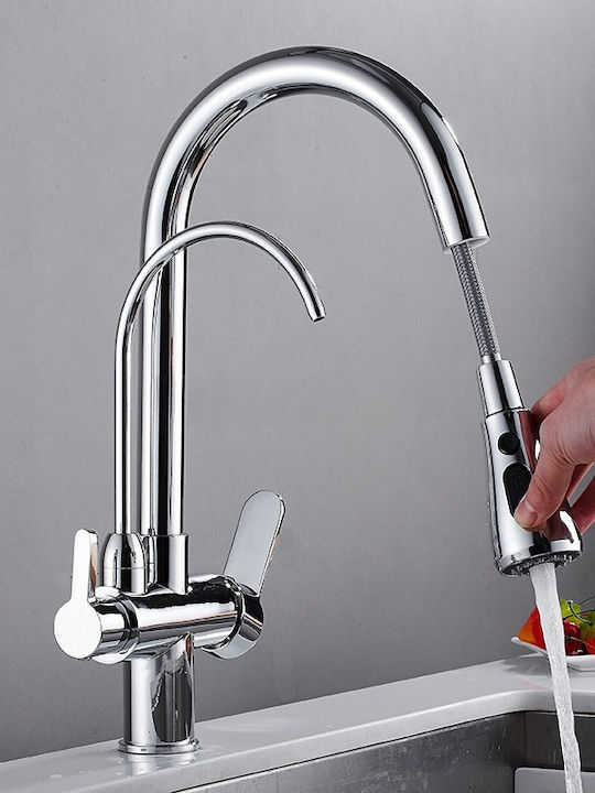 Landsh Poly713 Kitchen Faucet Counter with Pull-Out Spray Silver