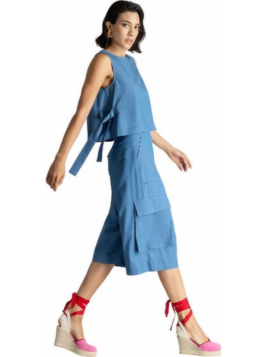 Moutaki Women's Cotton Pantaloons Blue