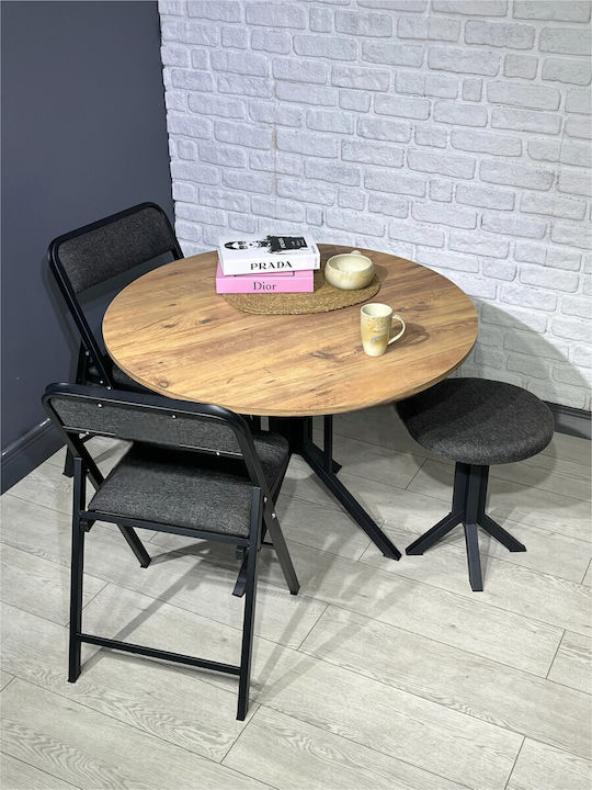 Round Kitchen Table With Black Metal Legs Oak (100x100x73cm)