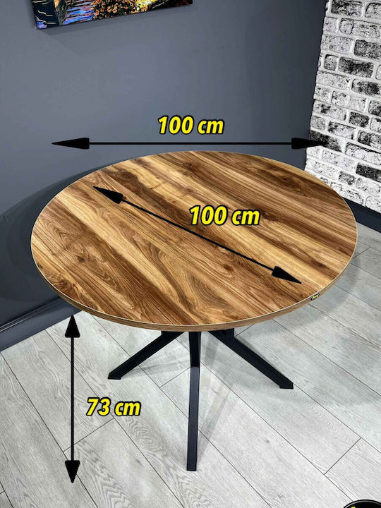 Masă Rotundă Pentru Bucătărie Cu Picioare Metalice Negre Maro (100x100x73cm)