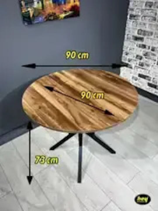 Masă Rotundă Pentru Bucătărie Cu Picioare Metalice Negre Maro (100x100x73cm)