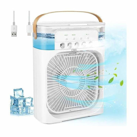 Siks Ventilator Portabil 3-în-1 Pentru Răcirea Camerei Pulverizator Cu Apă Umidificator Ventilație Răcire Iluminare Difuzor Aromaterapie Timer Oprire Automată Ergonomic 10W Încărcare USB Compartiment De Depozitare Gheață Ușor De Curățat Alb