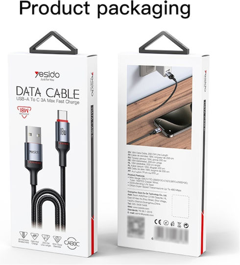 Data Cable Usb To Type-c 18w 2m Yesido Black