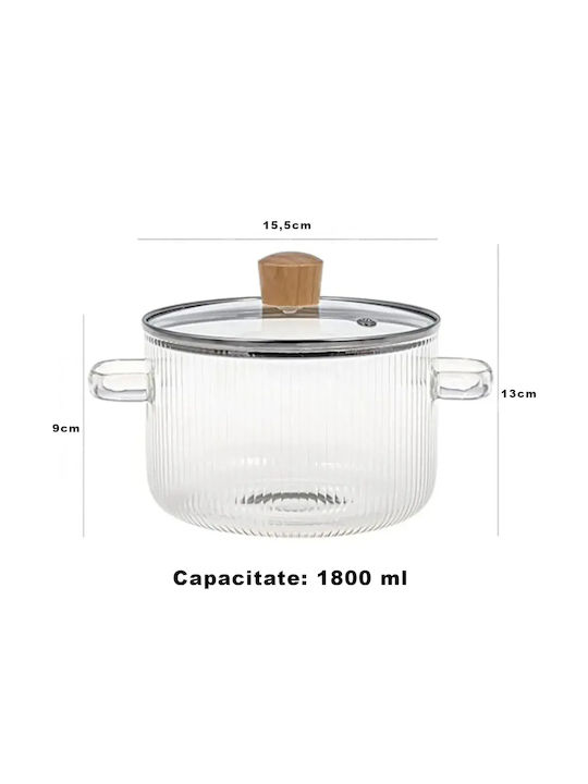 Vas Rotund Rezistent La Căldură Din Sticlă Cu Capac 15.5x15.5cm