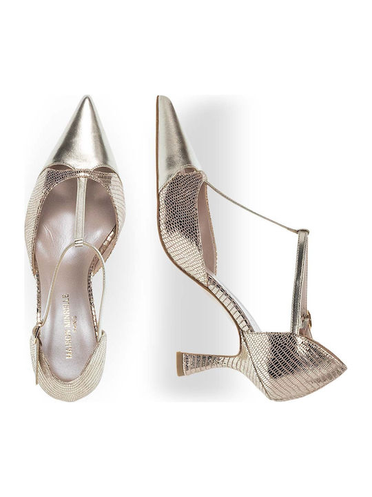 Leder Spitze Zehe Pumps mit Riemen Gold Damen