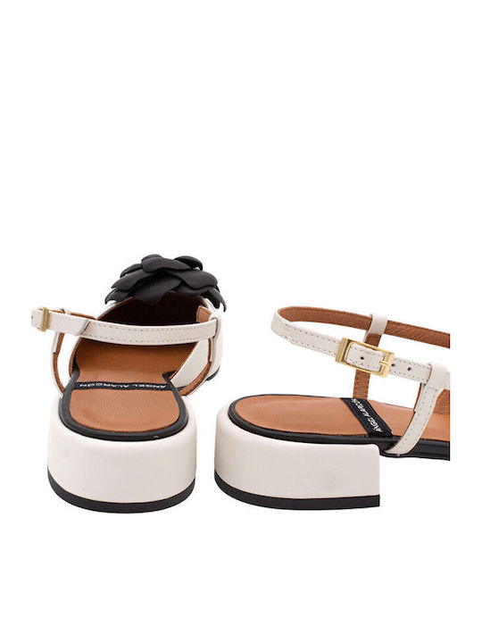 Leather Heels with Strap & Low Heel White