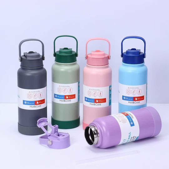 Portable Flask Thermos Bottle Stainless Steel Plastic 800ml Purple