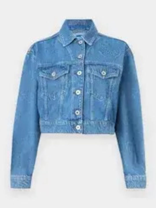 Jachetă Dama Crop Pentru Iarnă Albastră