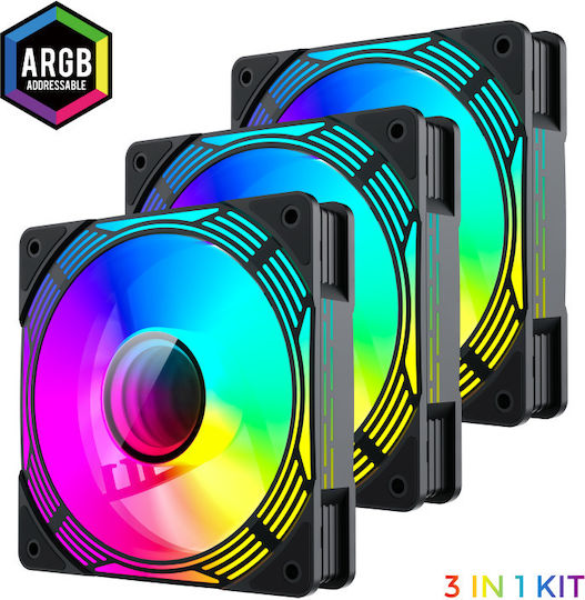 GameMax GameMax Case Fans 120mm 44cfm with ARGB Lighting and 4-Pin PWM / 3-Pin Connection Pack of 3