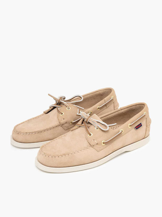 Leather Men's Boat Shoes in Beige Colour