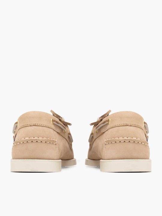 Leather Men's Boat Shoes in Beige Colour