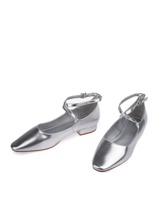 Women's Ballerina Shoes with Strap in Silver Colour