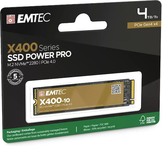 Emtec X400-10 Power Pro SSD 4TB M.2 with PCI Express 4.0 Protocol and Heatsink (Compatible with PlayStation 5)