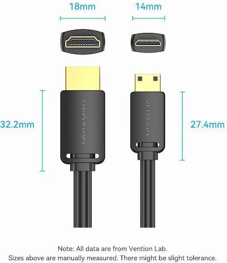 Vention HDMI 2.0 Premium High Speed 4K 60Hz HDR Cable HDMI Male - Mini HDMI Male 1.5m Black