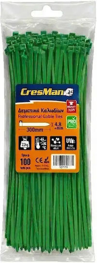 Cresman Cable Ties Plastic 300mm x 4.8mm in Green Colour (100 pcs) (07864)