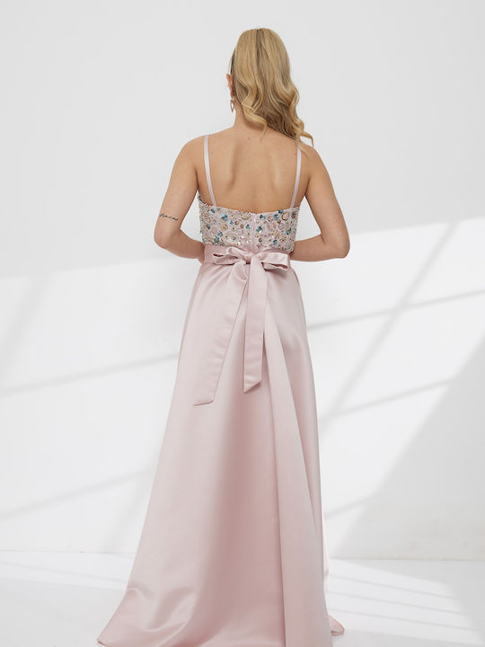 Summer Maxi Dress for Wedding - Christening Satin Pink