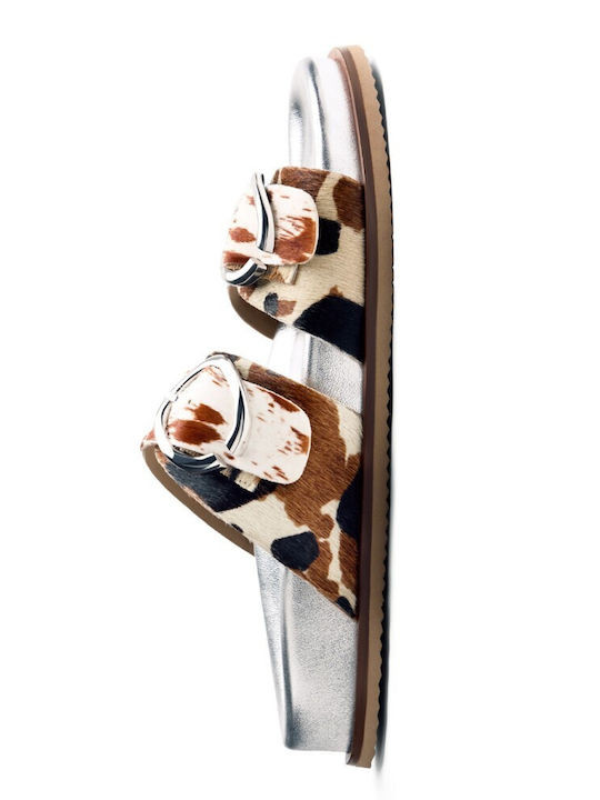 Leather Women's Flat Sandals White Brown