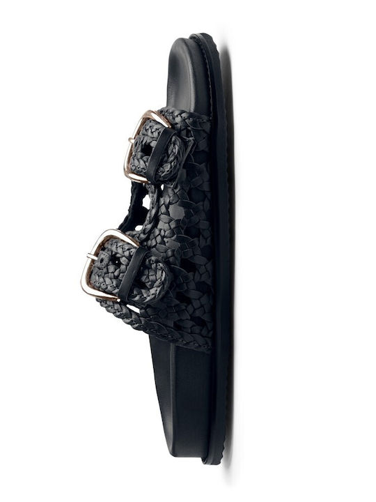 Leather Women's Flat Sandals Black