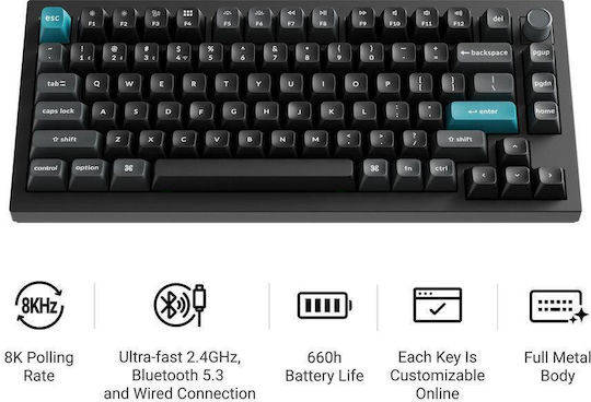 Keychron Q1 Ultra Q1U-M4 Wireless Gaming Keyboard 75% with Keychron Silk POM Banana Switches and RGB Lighting (English US)