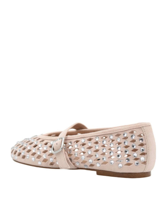 Suede Women's Ballerina Shoes Pointed Toe With Strap in Pink Colour
