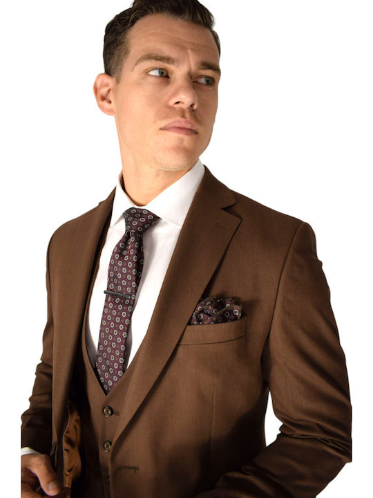 Men's Suit with Vest Brown