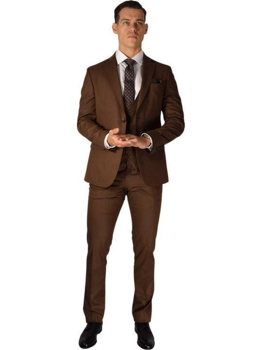 Men's Suit with Vest Brown
